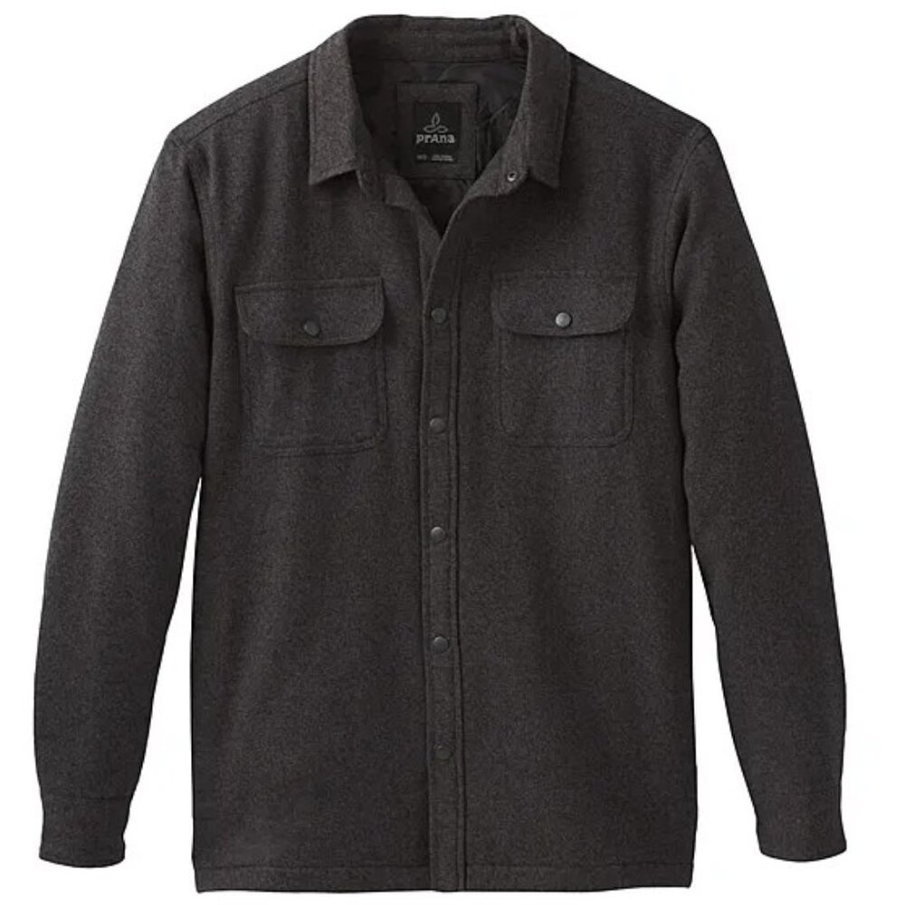 prAna Dock Jacket Granite Gray Mens Medium Insulated Flannel Shacket NWT